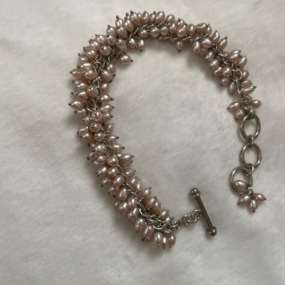 Elegant Freshwater Pearl Cluster Bracelet. Sterling silver - Picture 4 of 7